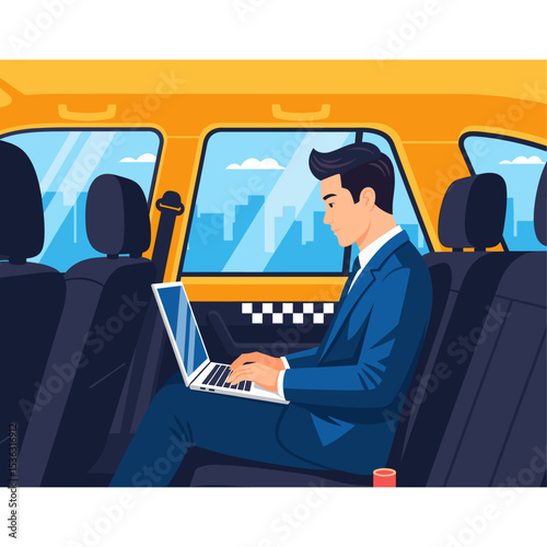 Concept vector illustration of a businessman commuting to work.