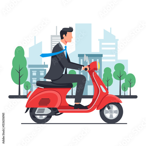 Concept vector illustration of a businessman commuting to work.