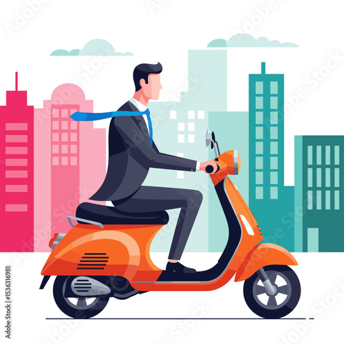 Concept vector illustration of a businessman commuting to work.