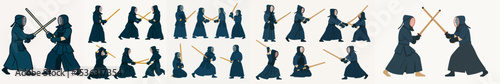 Vector Set Kendo practice in vector style martial art
