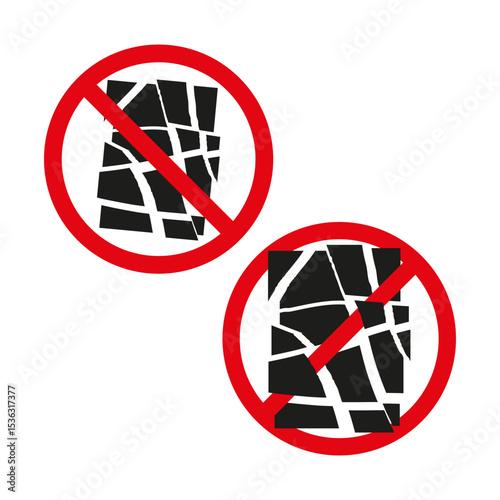 Prohibited item signs. Red banned circle. Vector warning icons. Black forbidden shapes.