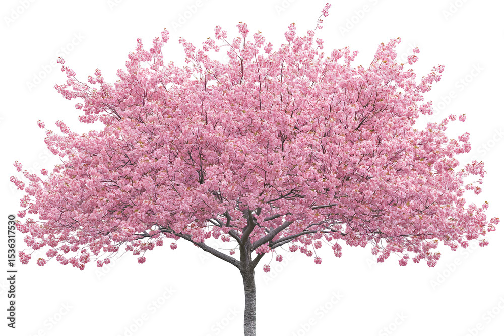 Fototapeta premium High-resolution cherry tree plant with delicate pink blossoms — isolated PNG cutout on transparent background for spring landscape composites, eco branding and botanical graphic design