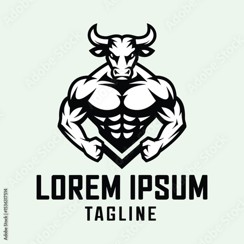 Muscular bull head logo design for fitness brand