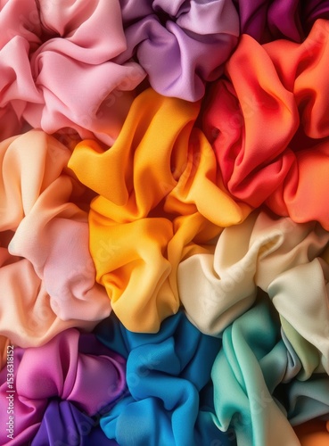 Colorful fabric scrunchies in a variety of shades