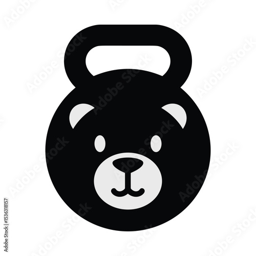 Cute bear kettlebell icon fitness gym workout graphic