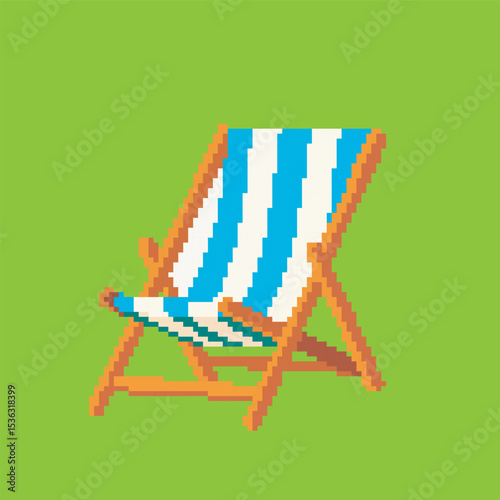 beach chair pixel art, vector illustration on isolated background.