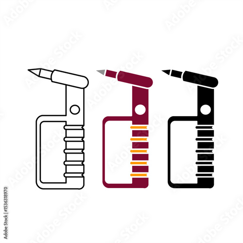 Emergency hammer icon set in 3 styles: outline, duotone, and solid. Used for breaking glass in vehicles during emergencies