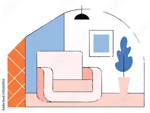 A modern living room interior design featuring a comfortable sofa, armchair, and stylish home furniture