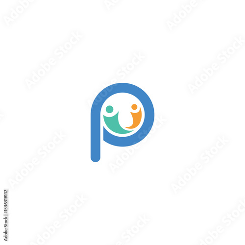 Colorful P Letter Community Care Logo Vector Illustration.