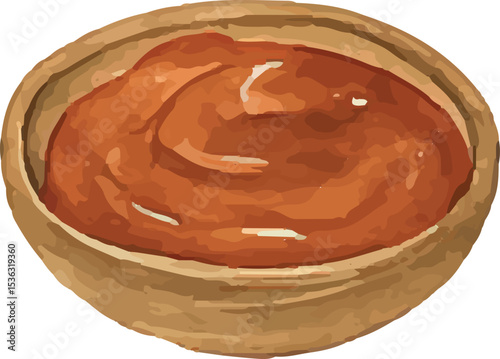 Rich, spicy gochujang sauce in a rustic wooden bowl, featuring a vibrant red hue and smooth texture, embodying the bold and authentic flavors of traditional Korean cuisine