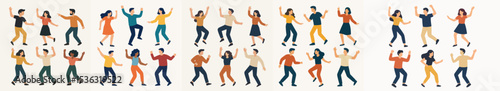 Vector Set Dancing people in casual outfit characters
