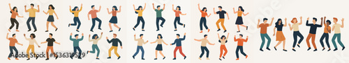 Vector Set Dancing people in casual outfit characters