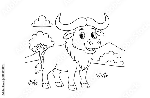 Coloring page of cute moose for kids coloring book