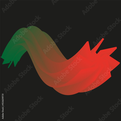 Brush stroke icon. Red green abstract. Paint smear vector. Black background shape.