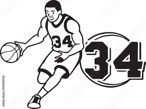 Cartoon vector illustration of diverse sport player silhouettes, including basketball and football athletes, running with a ball in a dynamic game