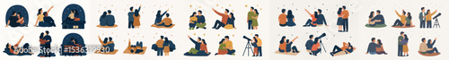 Vector Set Couples watching stars together in different situations