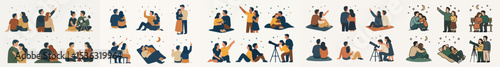 Vector Set Couples watching stars together in different situations