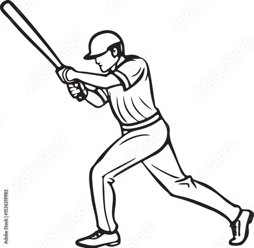 Athlete hitting ball vector illustration: a dynamic silhouette of a baseball player with a bat