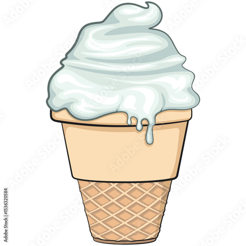 cute ice cream cone cartoon vector with waffle cone and vanilla topping, work of hand drawn