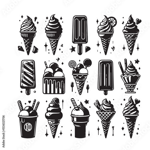 Black Ice Cream Silhouette Vector, High Quality Illustration on White Background