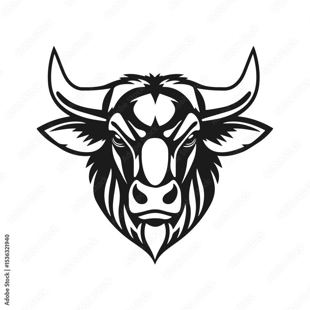 Fototapeta premium Bull head tribal style horned animal design aggressive expression, tribal bull, horned animal, bull face, vector silhouette