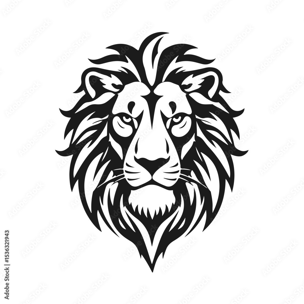 Obraz premium Lion head with detailed mane. Animal icon template. Wild animal, lion king, ferocious predator, wild cat, roaring lion