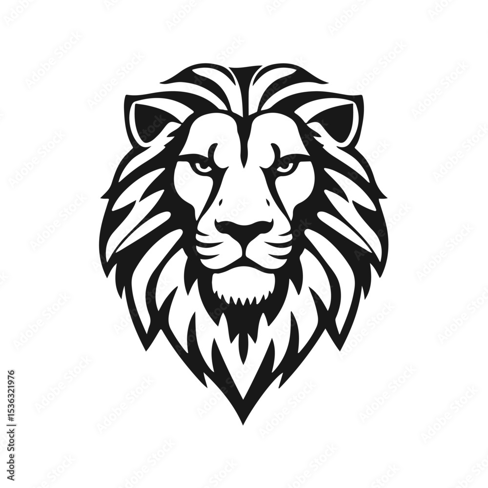 Obraz premium Lion head with detailed mane. Animal icon template. Wild animal, lion king, ferocious predator, wild cat, roaring lion