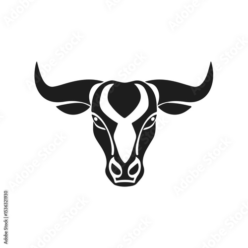 Bull head tribal style horned animal design aggressive expression,  tribal bull, horned animal, bull face, vector silhouette
