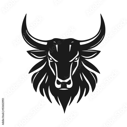 Bull head tribal style horned animal design aggressive expression,  tribal bull, horned animal, bull face, vector silhouette