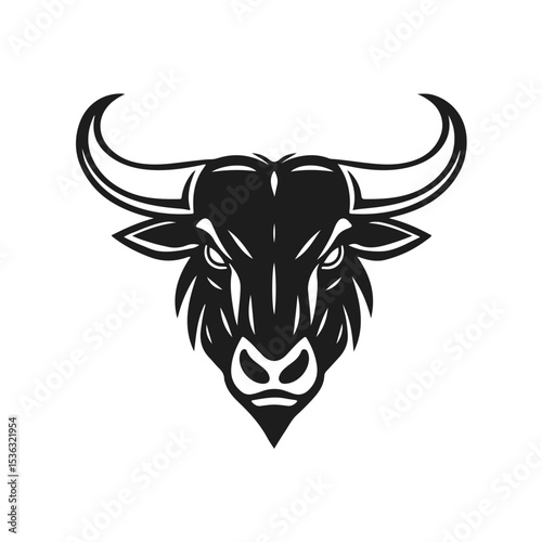 Bull head tribal style horned animal design aggressive expression,  tribal bull, horned animal, bull face, vector silhouette