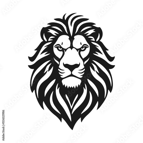 Lion head with detailed mane. Animal icon template. Wild animal, lion king, ferocious predator, wild cat, roaring lion