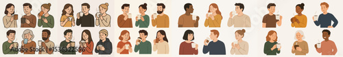 Vector Set People enjoying coffee or hot beverage
