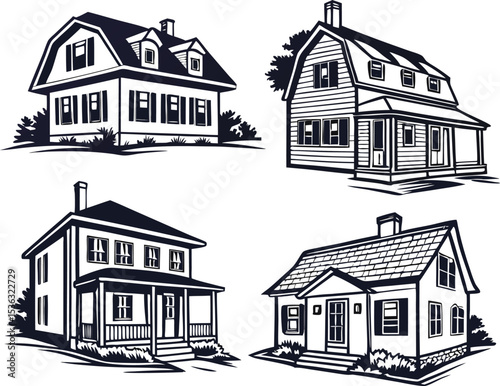 House and Home Clipart Set with Various Architectural Styles and Elements