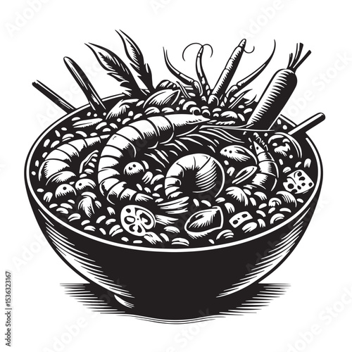 Black Jambalaya Silhouette Vector, High Quality Illustration on White Background