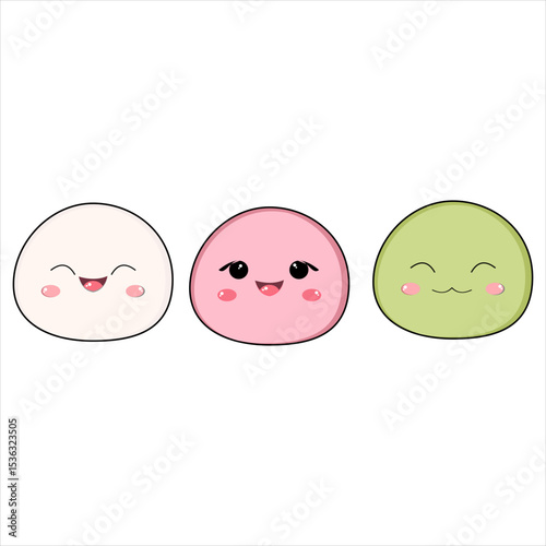 Cute round characters with smiling kawaii faces