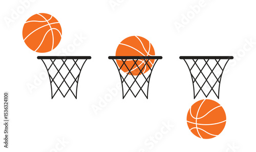 Basketball With Ring Vector Icon Set Collection