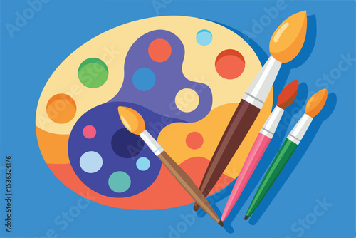 Vibrant Artist's Palette and Brushes A Colorful Display of Creative Tools