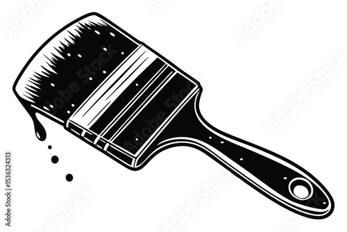 Artistic Paintbrush Black and White Illustration of a Paintbrush with Dripping Paint