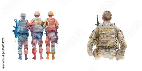 army wearing bullet vest watercolor vector illustration