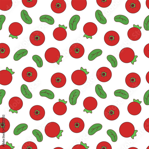Cute Cranberry Seamless Pattern on White Background