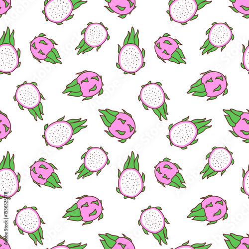 Cute Dragon fruit Seamless Pattern on White Background