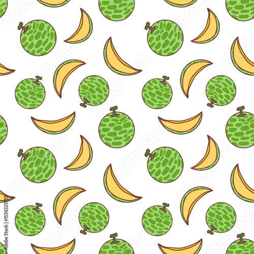 Cute Melon Seamless Pattern on White Background