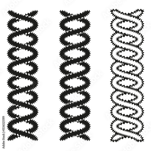 Wave spiral icons. Vertical twist lines. Vector coil elements. Repetitive flow forms.