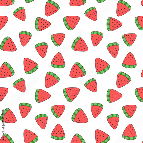 Cute Watermelon Seamless Pattern on White Background