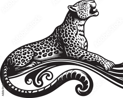 Black and White Jaguar Vector Illustration – Minimalist Wild Cat Silhouette Art	
