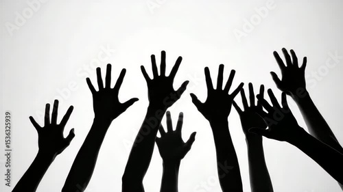 Silhouetted Hands Reaching Upward Against Bright Background, Creating Sense of Unity and Hope with Silhouetted Hands Reaching Upward