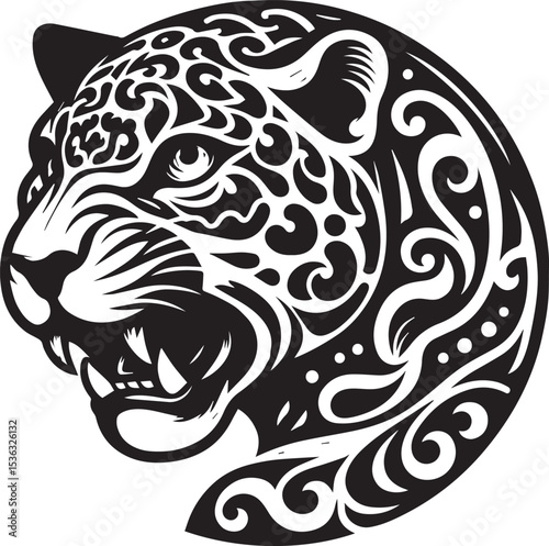 Black and White Jaguar Vector Illustration – Minimalist Wild Cat Silhouette Art	

