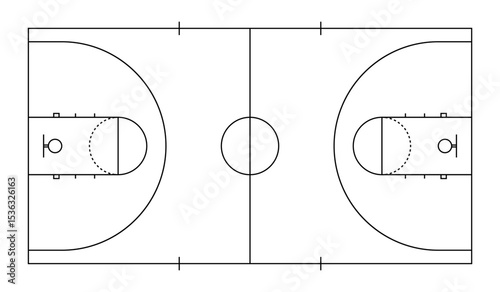 Outline of lines on basketball court