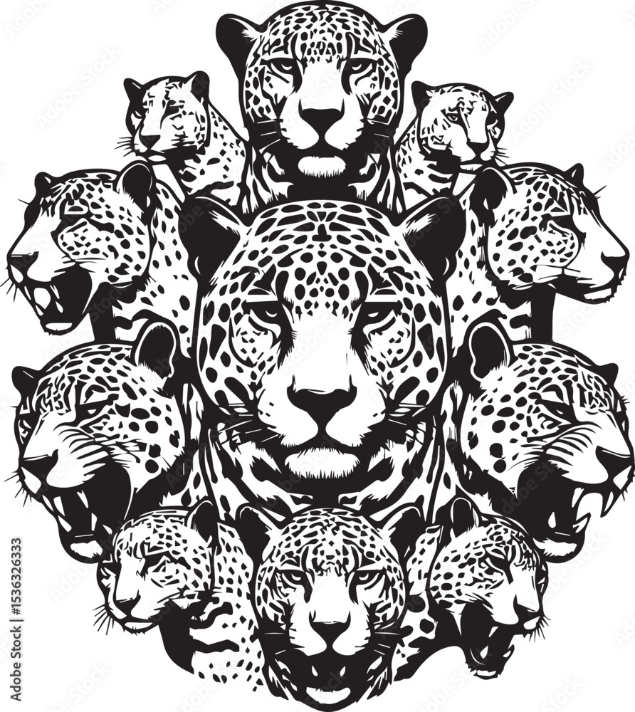 Obraz premium Black and White Jaguar Vector Illustration – Minimalist Wild Cat Silhouette Art 