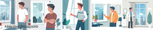 Man Looking Out Window – Modern Male Characters in Daily Life and Professional Scenes